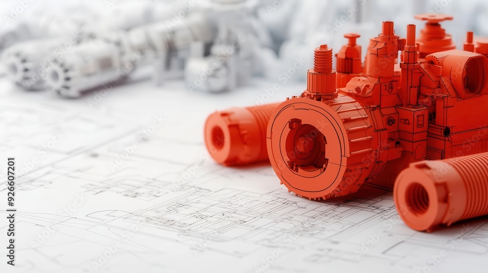 Fototapeta premium Engineering schematics, mechanical parts, 3D illustration