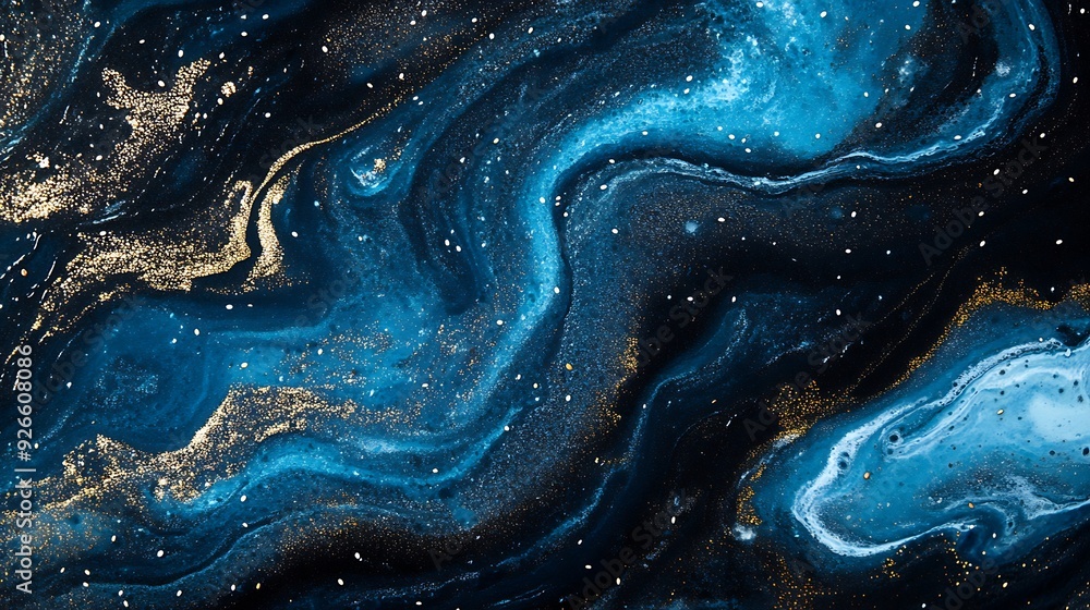 Abstract Swirling Blue and Gold Paint with Speckled Glitter Abstract Swirling Blue and Gold Paint with Speckled Glitter