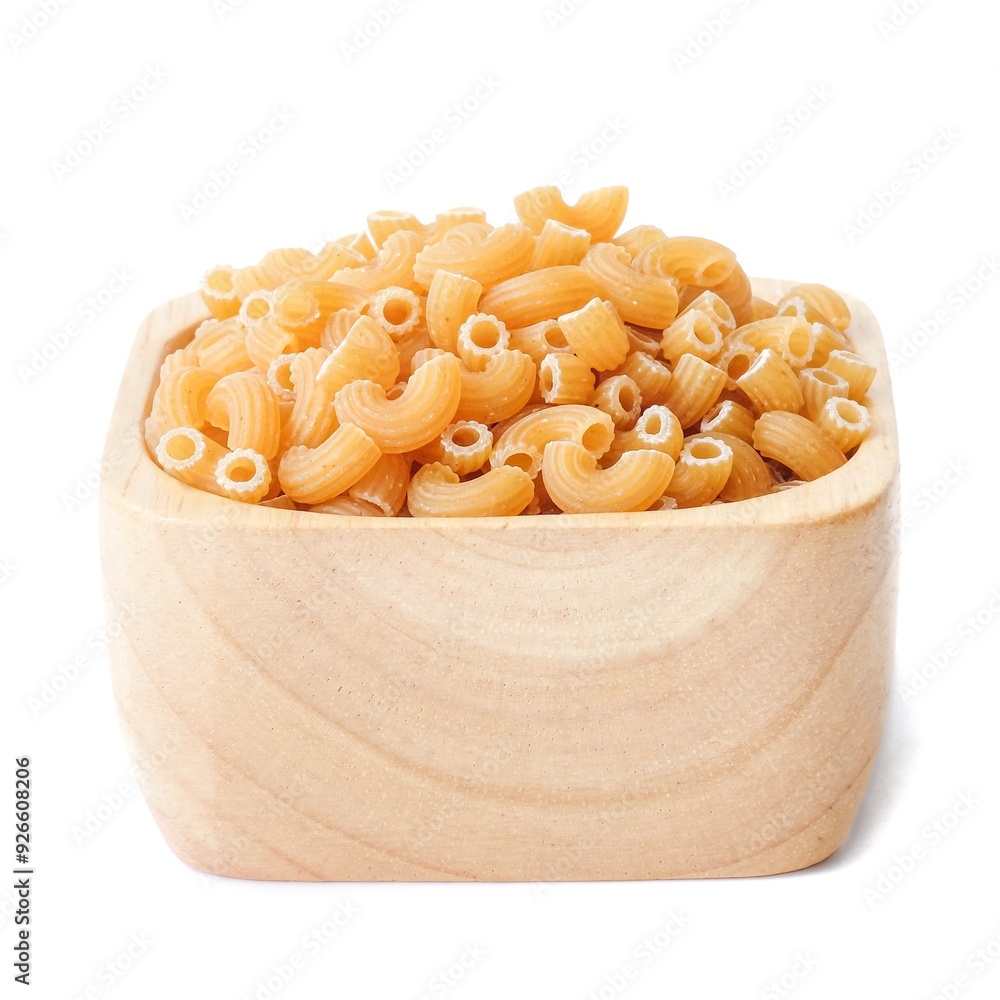 Macaroni pasta close up on white background.