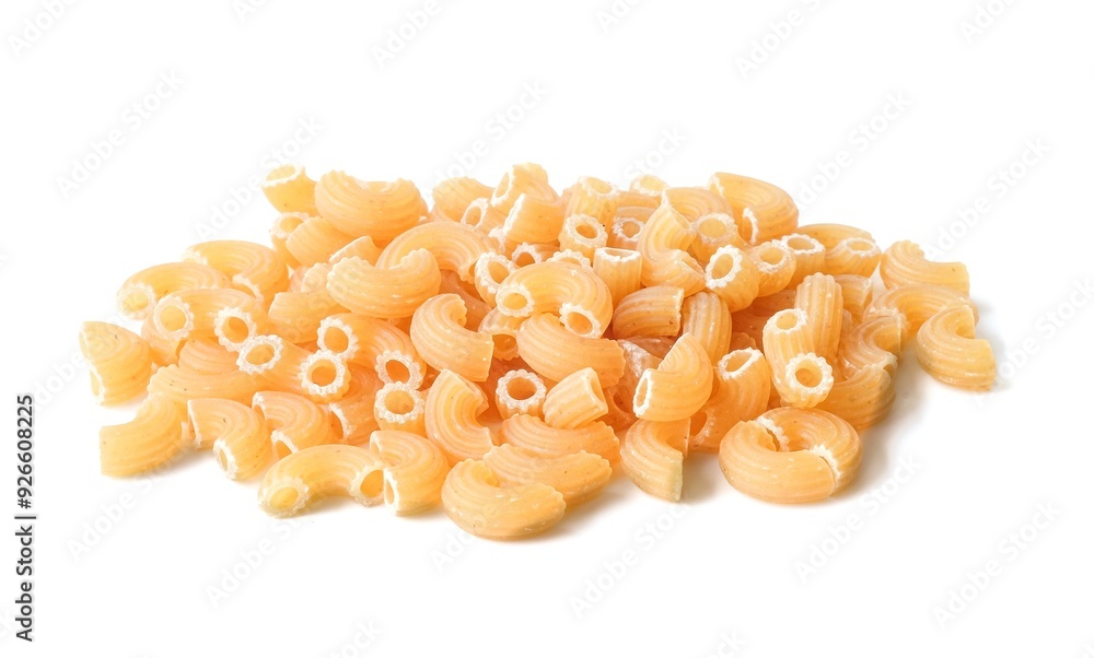 Macaroni pasta close up on white background.