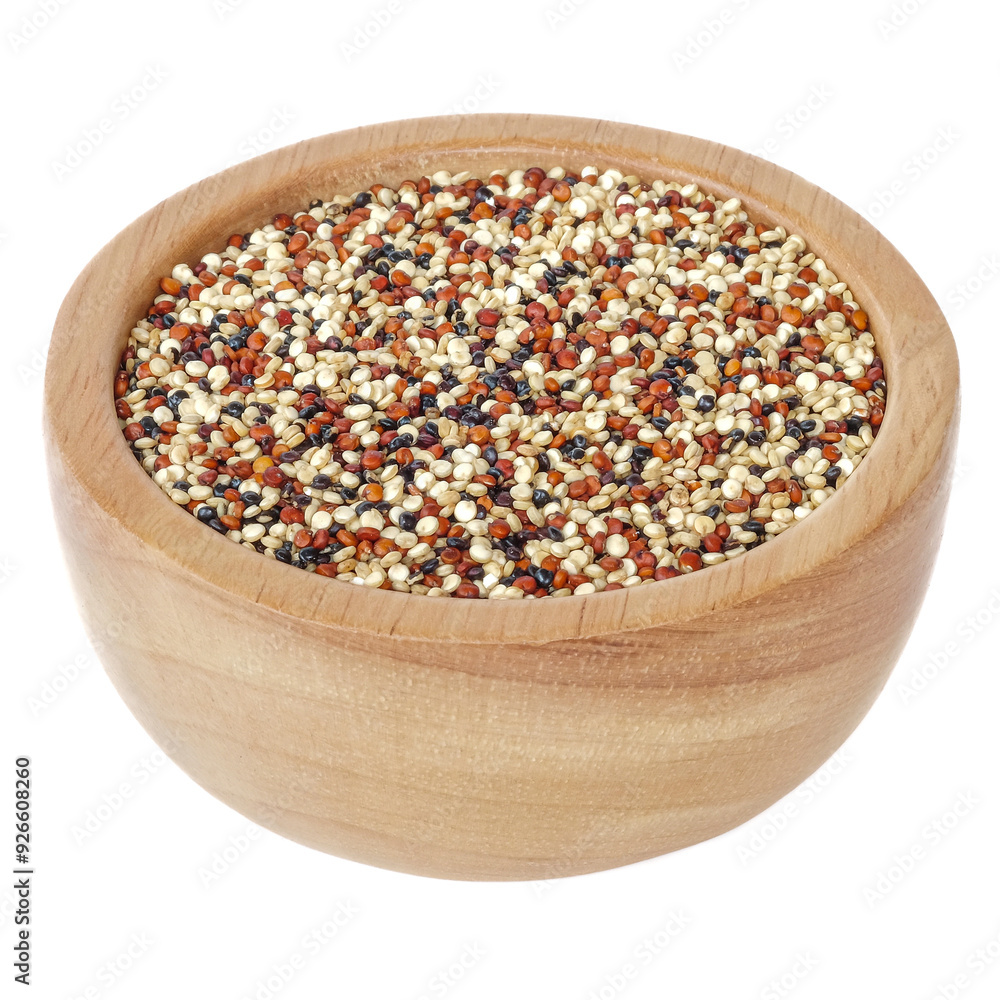Quinoa seeds close up on white background.