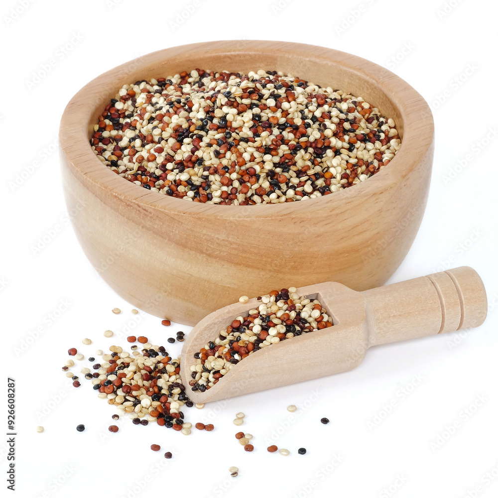 Quinoa seeds close up on white background.