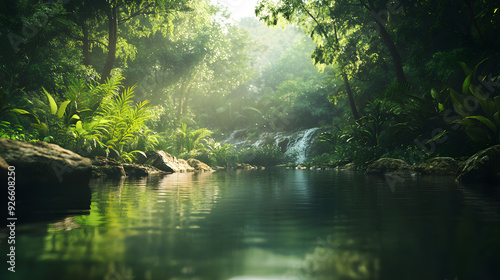 Nature serenity Minimal river forest landscape design