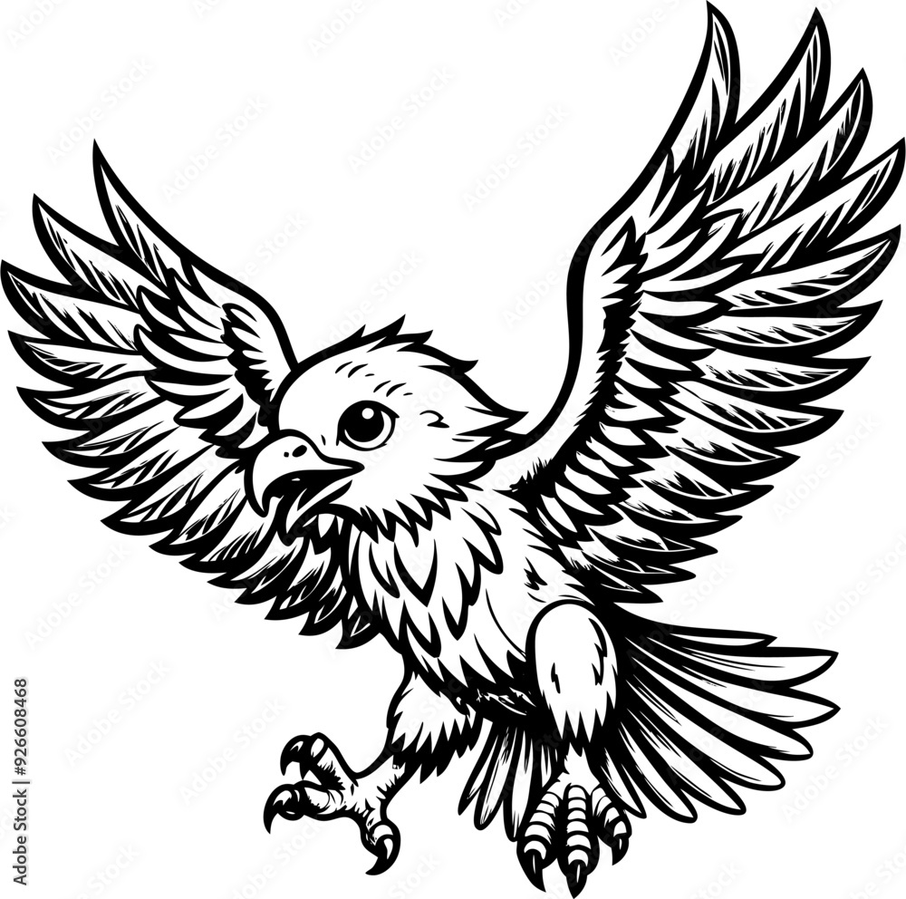 Obraz premium illustration baby eagle vector, cute baby eagle vector black and white, baby eagle outline vector