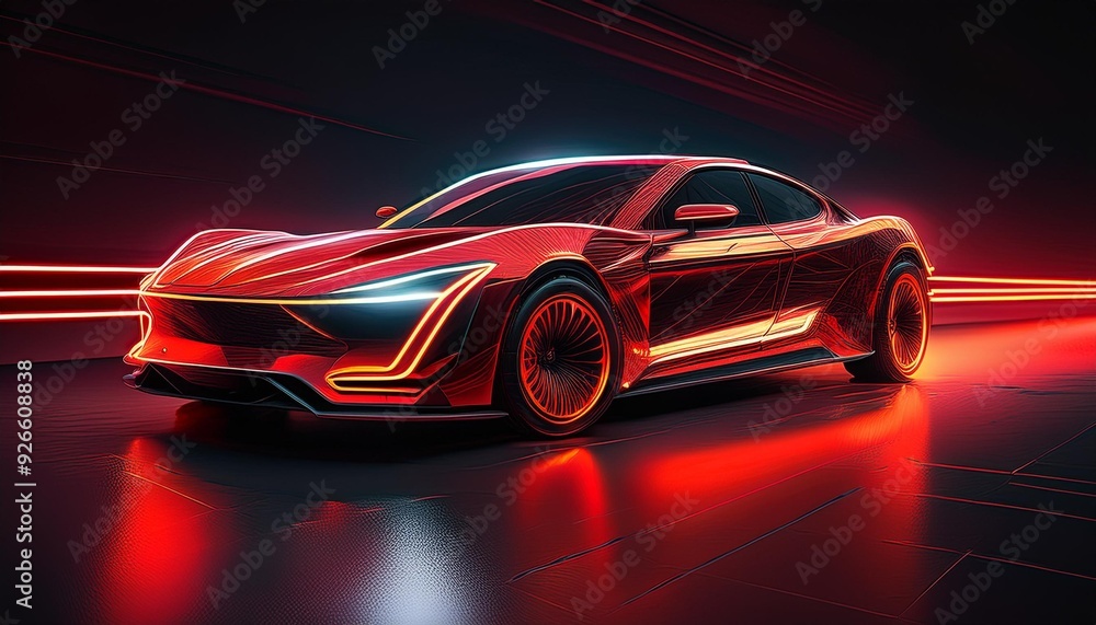 automobile modern red dark auto transportation led car luxury neon. Generative AI. automobile modern red dark auto transportation led car luxury neon. Generative AI.