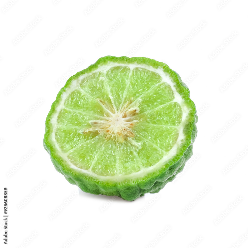 Kaffir lime close up on white background.
