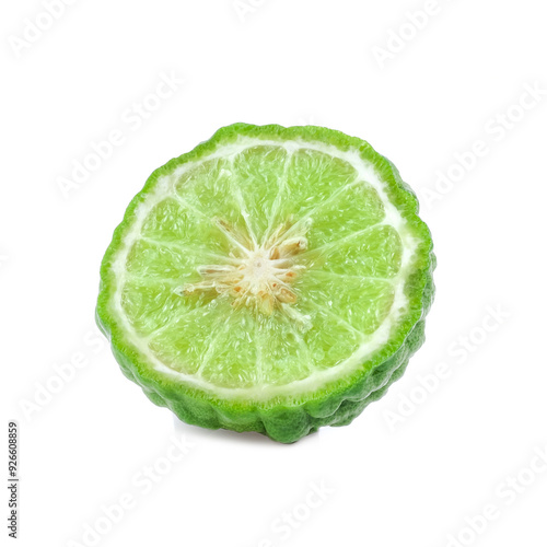 Kaffir lime close up on white background.