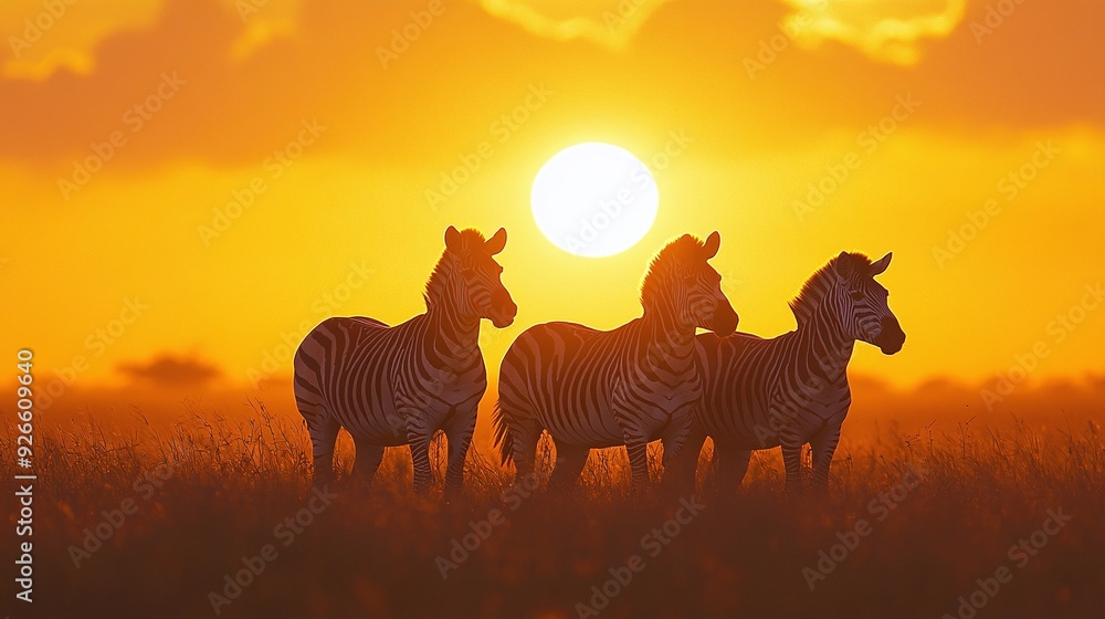 Serene African Sunset with Grazing Zebra. Peaceful nature landscape Serene African Sunset with Grazing Zebra. Peaceful nature landscape