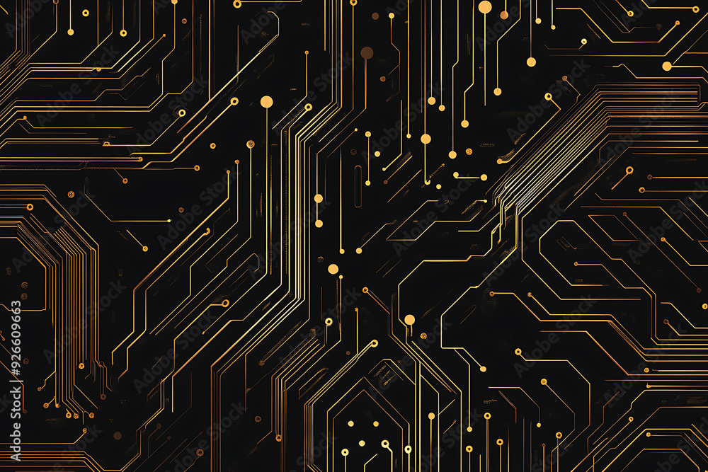 A modern abstract design featuring gold lines and dots representing network science and technology on a high-tech dark background. Ideal for templates, web design, and presentations A modern abstract design featuring gold lines and dots representing network science and technology on a high-tech dark background. Ideal for templates, web design, and presentations