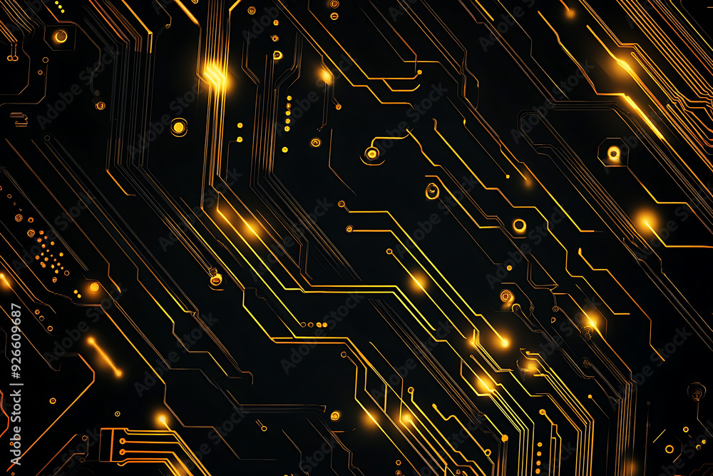 A modern abstract design featuring gold lines and dots representing network science and technology on a high-tech dark background. Ideal for templates, web design, and presentations A modern abstract design featuring gold lines and dots representing network science and technology on a high-tech dark background. Ideal for templates, web design, and presentations
