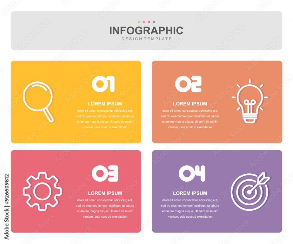 Fototapeta premium Timeline infographic elements template, business square concept with 4 steps and icon, web design, Creative, vector, illustration.