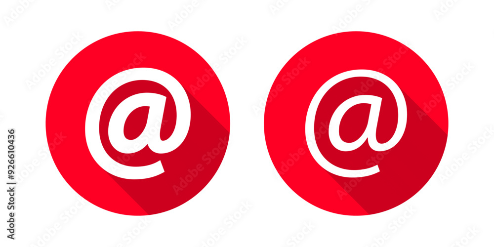 At the rate sign icon set vector with long shadow. Communication sign