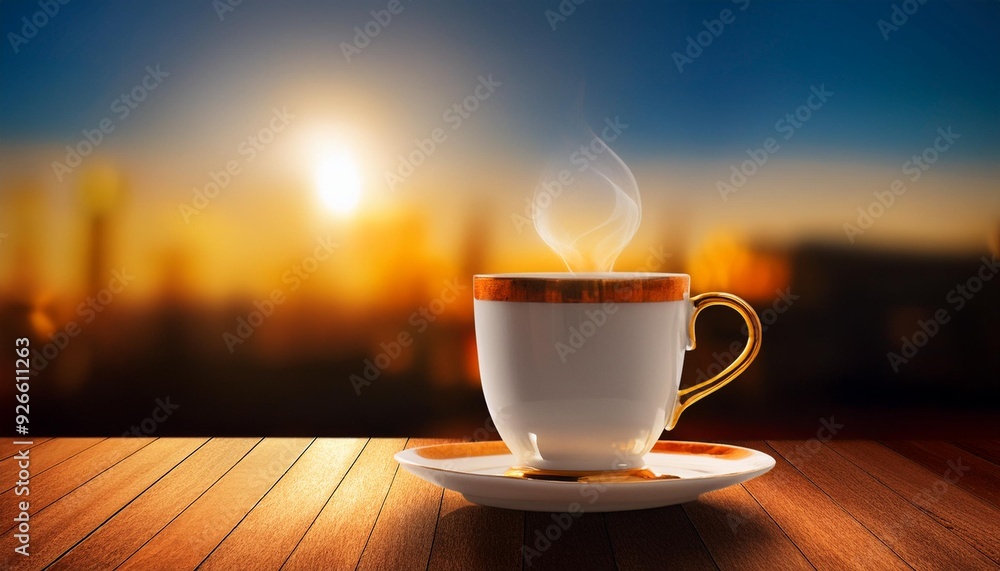 Obraz premium Beverage drink morning coffee background cup tea hot
