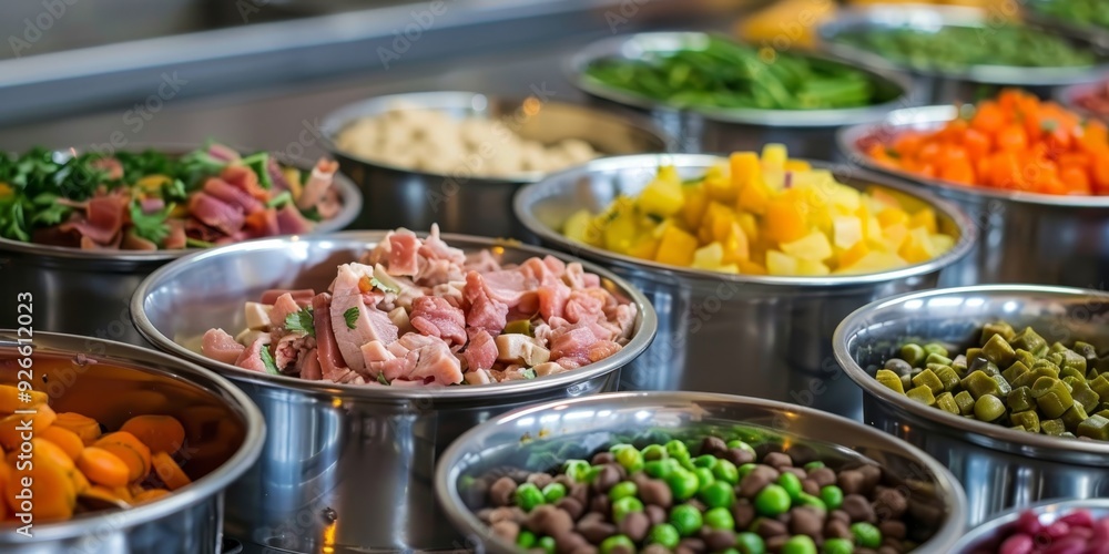 A vibrant display of fresh ingredients in bowls, showcasing an array of colorful vegetables and meats ready for culinary creations. A vibrant display of fresh ingredients in bowls, showcasing an array of colorful vegetables and meats ready for culinary creations.
