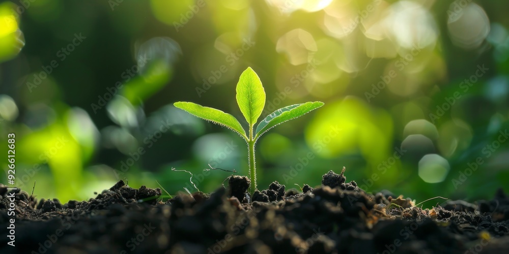 A vibrant green seedling emerging from rich soil, symbolizing growth and new beginnings in a lush garden setting. A vibrant green seedling emerging from rich soil, symbolizing growth and new beginnings in a lush garden setting.