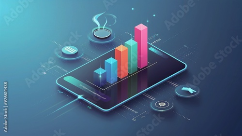 Wallpaper Mural Illustration showing modern digital budget management on a gradient blue background. Torontodigital.ca