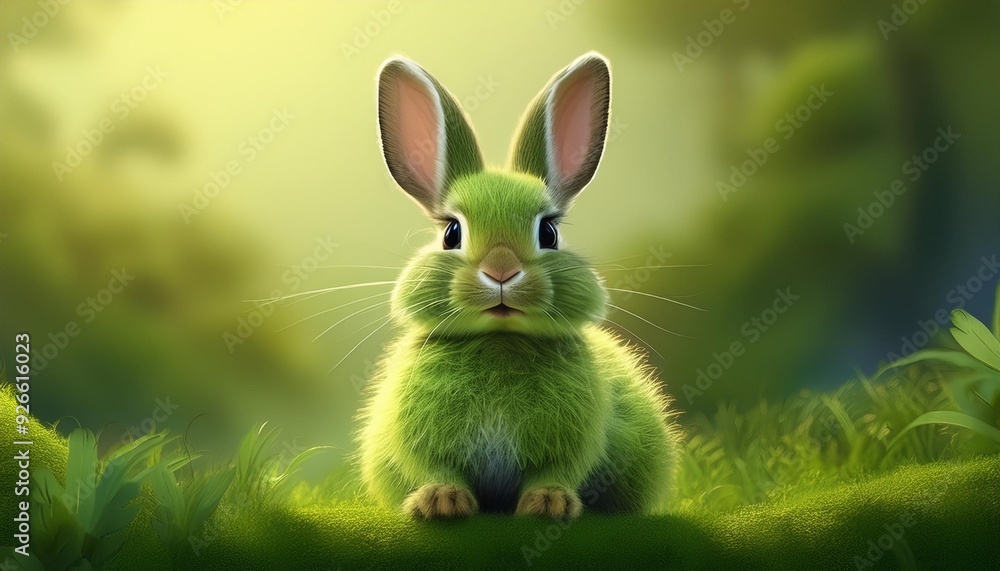 Obraz premium Cute bunny fluffy hare nature spring sitting animal green easter pet rabbit mammal