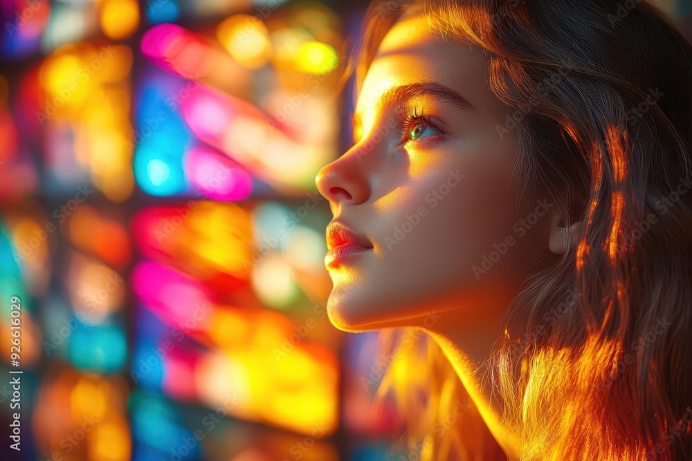 young girl in quiet reverence kneeling in prayer within a grand cathedral soft light filtering through stained glass windows illuminating her serene face young girl in quiet reverence kneeling in prayer within a grand cathedral soft light filtering through stained glass windows illuminating her serene face