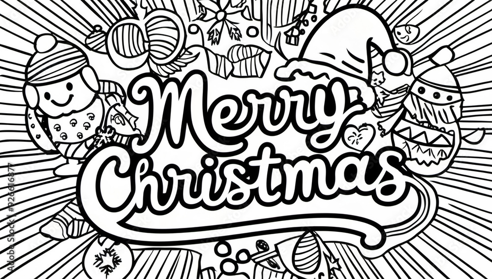Coloring page, cute merry christmas inscription Coloring page, cute merry christmas inscription