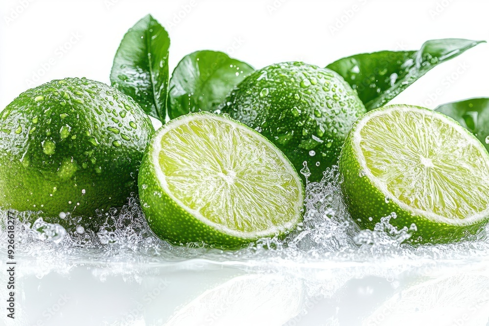 zesty lime explosion with vibrant green leaves droplets frozen in midair crisp white backdrop ultrahighspeed photography zesty lime explosion with vibrant green leaves droplets frozen in midair crisp white backdrop ultrahighspeed photography