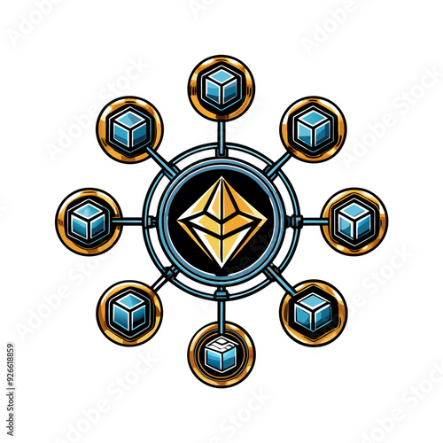 Vector artwork depicting a decentralized finance (DeFi) system.