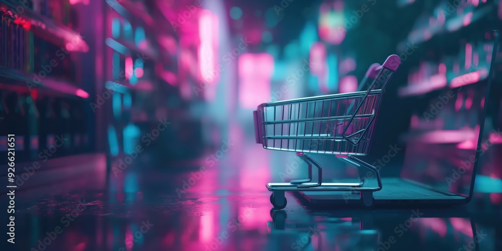 Digital Shopping Cart on Laptop created by ai Digital Shopping Cart on Laptop created by ai