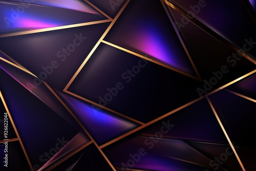 Abstract geometric background with gold lines and purple gradient.