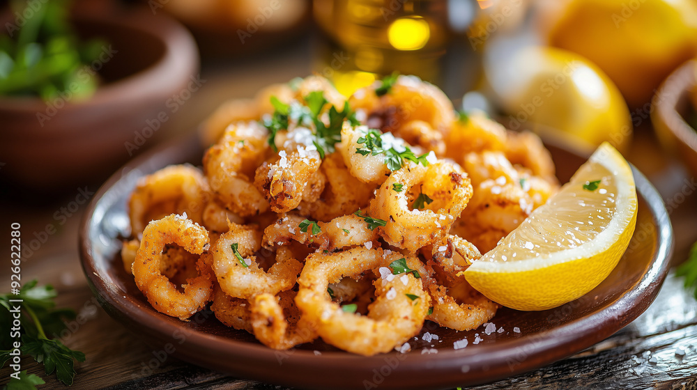 Crispy Fried Calamari with Lemon Wedge and Sea Salt Crispy Fried Calamari with Lemon Wedge and Sea Salt