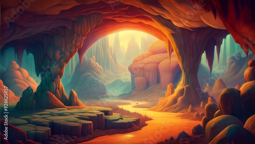 retro landscape cavern background