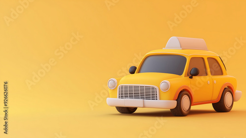 3D cartoon-style icon of a yellow taxi car, minimalistic, solid background, simple design, high resolution, high quality, cute and adorable, detailed renderings photo