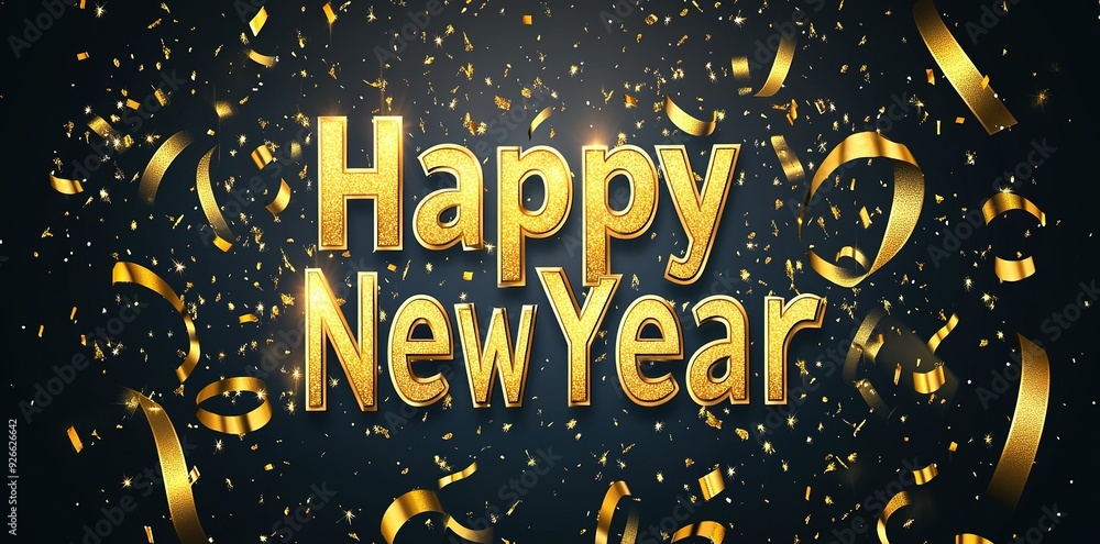 Gold Glitter Happy New Year Greeting with Confetti Gold Glitter Happy New Year Greeting with Confetti