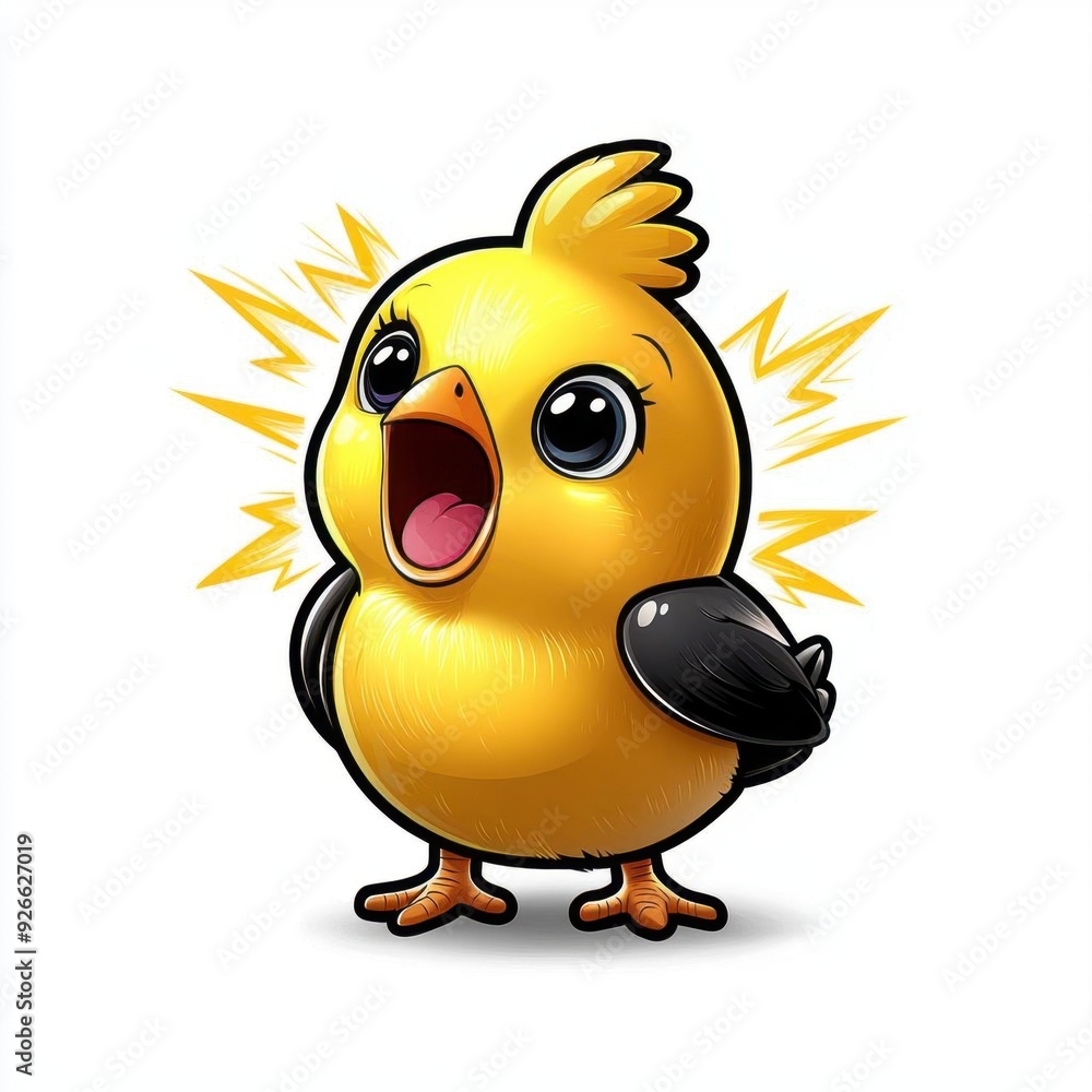 Fototapeta premium A happy chick with a joyful chirp, colorful line drawing, children's style, simple attire, clean pure white background, hand-drawn material, easy to cut out, 1:1 aspect ratio