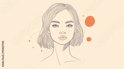 Simple line art female avatar with a skeptical expression, minimalistic design with petrol details.