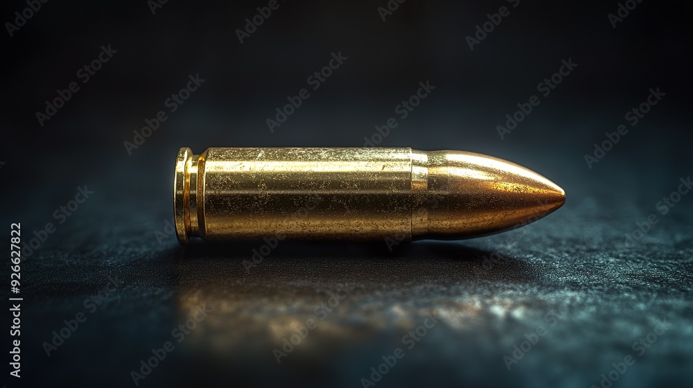 A complete view of a bullet, showcasing its intricate details and precision craftsmanship, isolated on a dark background for a clear and focused presentation A complete view of a bullet, showcasing its intricate details and precision craftsmanship, isolated on a dark background for a clear and focused presentation