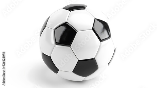 Detailed soccer ball with black and white panels, isolated on a white background 