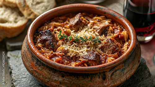 Traditional Greek Giouvetsi with Beef  photo