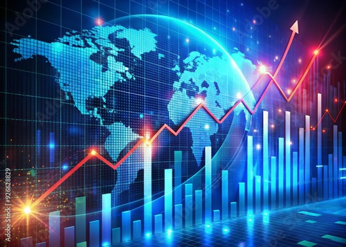 Vibrant digital graph showcases dynamic financial market data, illustrating skyrocketing profit margins and investment trends on a futuristic technology background, symbolizing global economic growth.