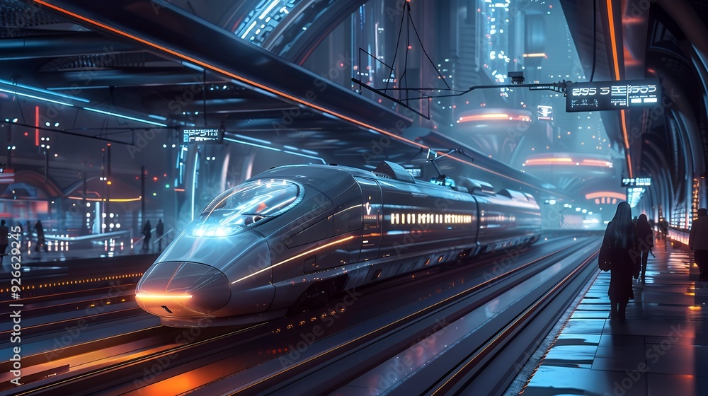 High speed train in motion. High speed transportation concept. High speed train in motion. High speed transportation concept.