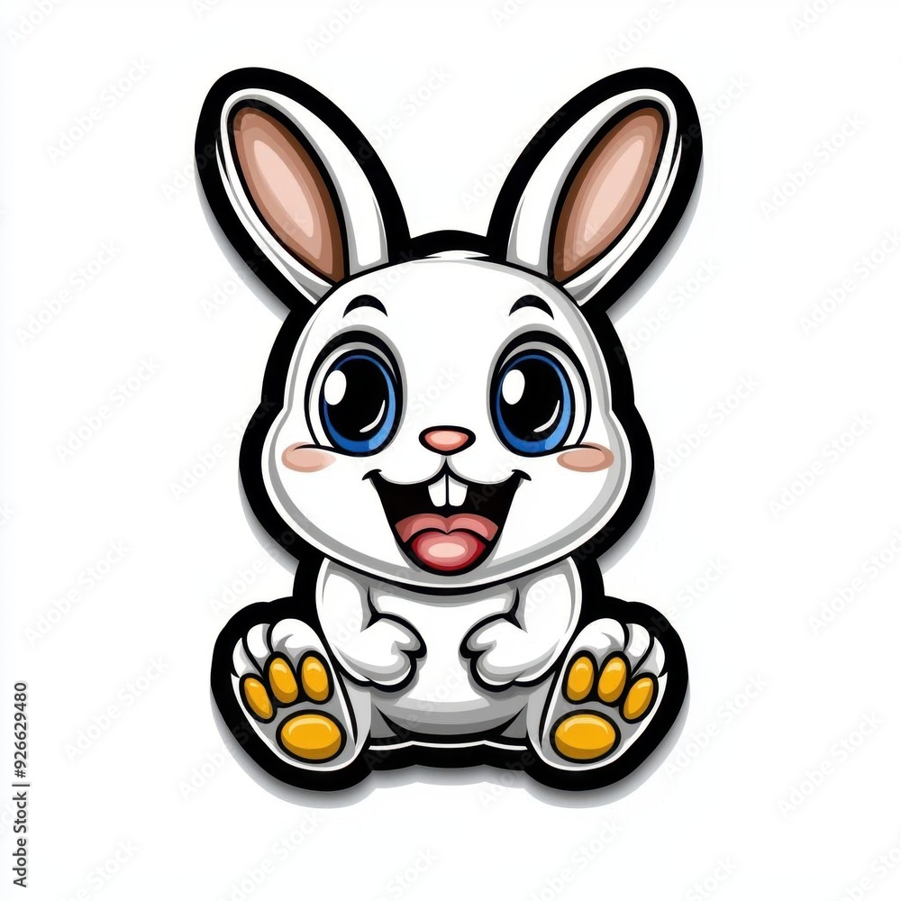 A smiling bunny with a big grin, colorful line drawing, children's style, simple attire, clean pure white background, hand-drawn material, easy to cut out, 1:1 aspect ratio A smiling bunny with a big grin, colorful line drawing, children's style, simple attire, clean pure white background, hand-drawn material, easy to cut out, 1:1 aspect ratio