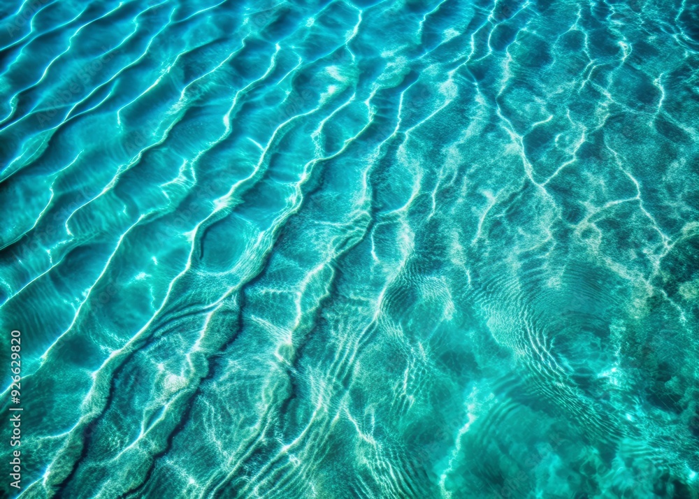Obraz premium Vibrant turquoise water surface textures fill the frame in a stunning flat lay aerial shot, showcasing intricate ripples and patterns from a top-down perspective.