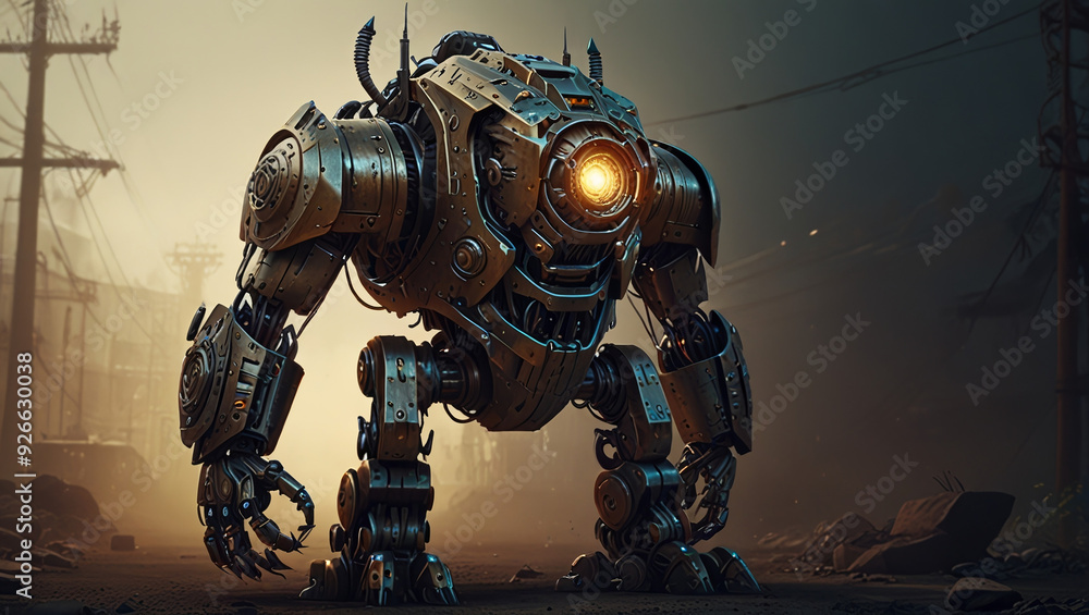 illustration of a robotic lion monster made of iron illustration of a robotic lion monster made of iron