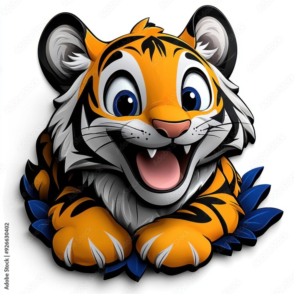 A smiling tiger cub with playful stripes, colorful line drawing, children's style, simple attire, clean pure white background, hand-drawn material, easy to cut out, 1:1 aspect ratio A smiling tiger cub with playful stripes, colorful line drawing, children's style, simple attire, clean pure white background, hand-drawn material, easy to cut out, 1:1 aspect ratio