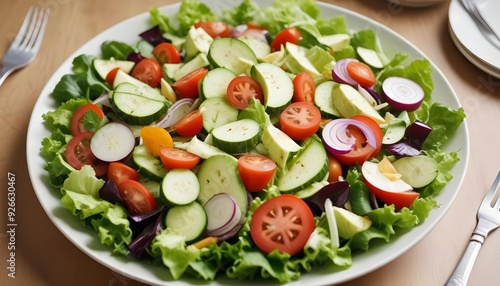 Delicious fresh vegerarian salad with vegetables photo