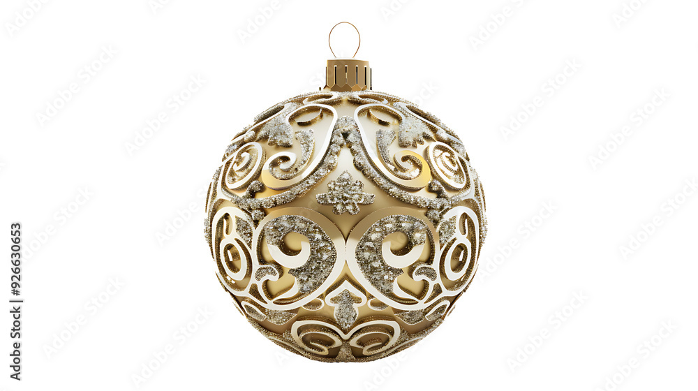 Detailed Christmas ornament with a shiny surface and intricate design, isolated on a white background Detailed Christmas ornament with a shiny surface and intricate design, isolated on a white background