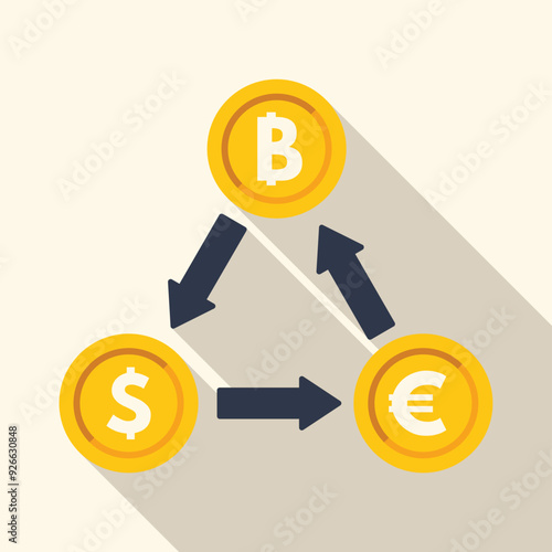 Concept of cryptocurrency exchange showing converting from bitcoin to euro and dollar and vice versa