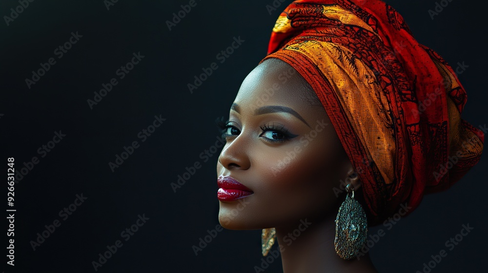 A detailed image of a Nigerian woman with a focus on her traditional or modern attire and expressive features, isolated on a dark background A detailed image of a Nigerian woman with a focus on her traditional or modern attire and expressive features, isolated on a dark background