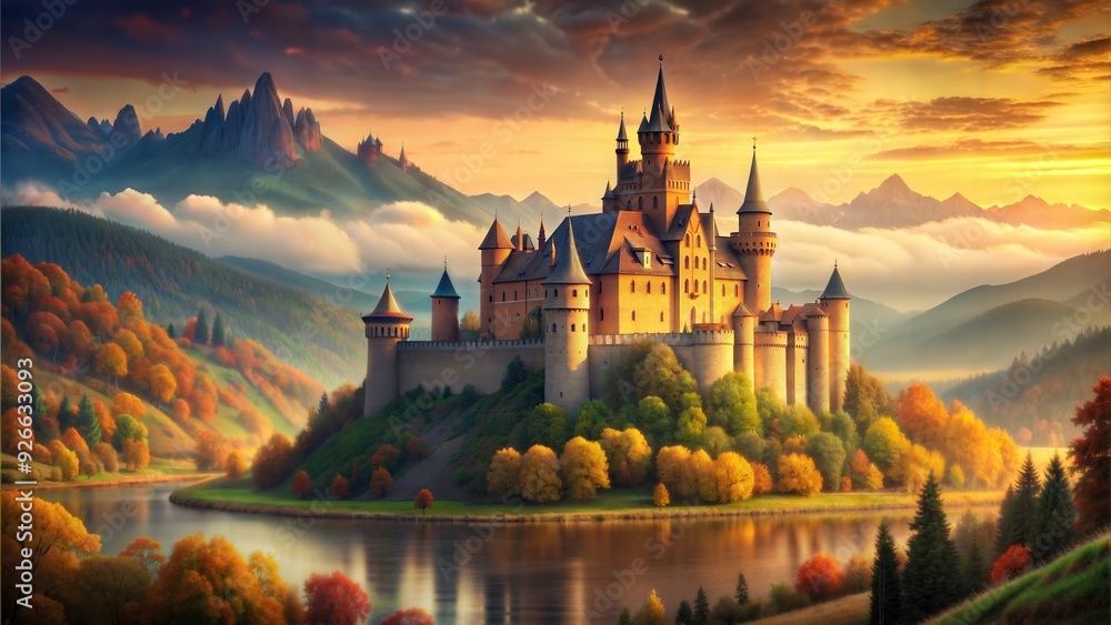 retro landscape castle background retro landscape castle background