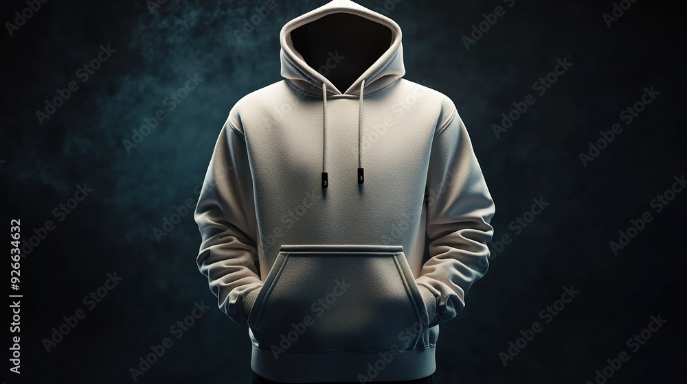A full-shot of a classic hoodie with a front pocket and adjustable drawstrings, showcasing its comfortable and casual design, isolated on a dark background A full-shot of a classic hoodie with a front pocket and adjustable drawstrings, showcasing its comfortable and casual design, isolated on a dark background
