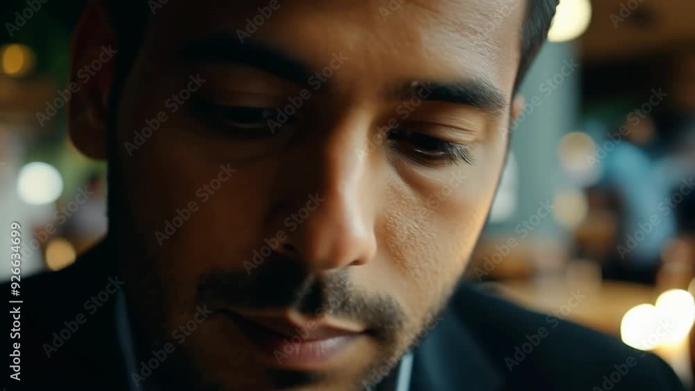 Candlelit dinner in a cozy restaurant at night with a man lost in thought Candlelit dinner in a cozy restaurant at night with a man lost in thought