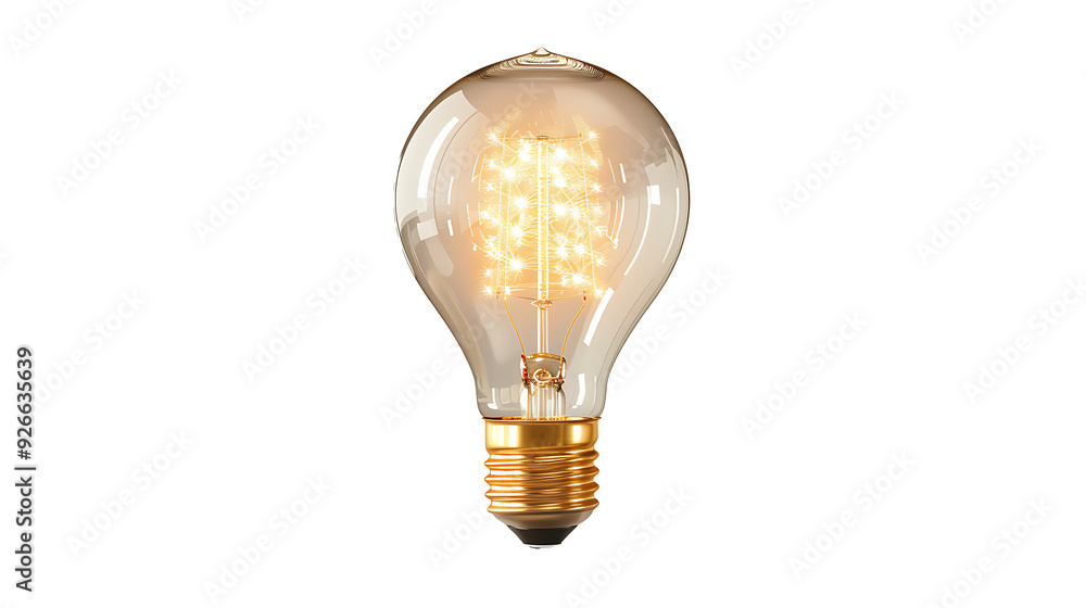Classic light bulb with a glowing filament, detailed and realistic, isolated on a white background Classic light bulb with a glowing filament, detailed and realistic, isolated on a white background